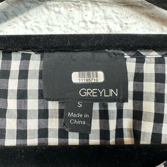 Greylin Millie Blouse Gingham Plaid Checker Top Tie Front Shirt Black White S - Picture 4 of 10